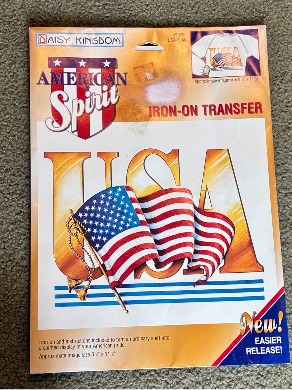 American Spirit USA Iron-On Transfer Red White Blue American Flag Stars Stripes